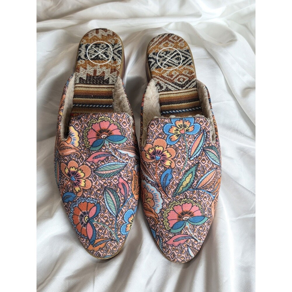 INKKAS Women’s Sz 8 Floral Textile Mule Slippers Slip On Shoes Mexico Boho flats